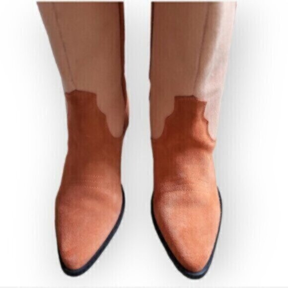 Urban Outfitters Suede Linen Canvas Leslie Tall Cowboy Boot Pink Peach … - Picture 9 of 12